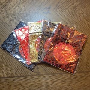 5 Unique Brocade Pouches with Brass Bell Closure